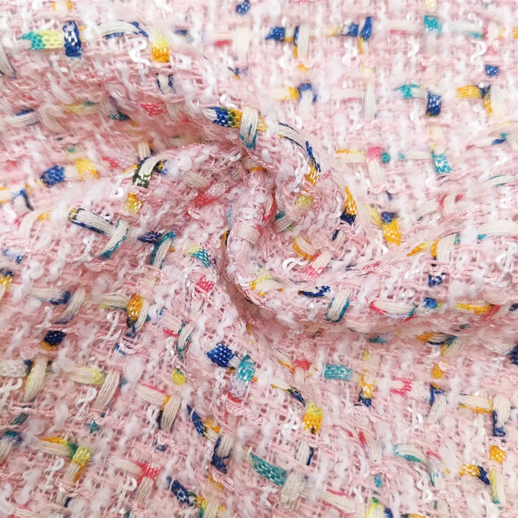 Chanel Fancy Yarn Colorful Tweed Boucle Fabric Chemical Woven Woolen Fabric