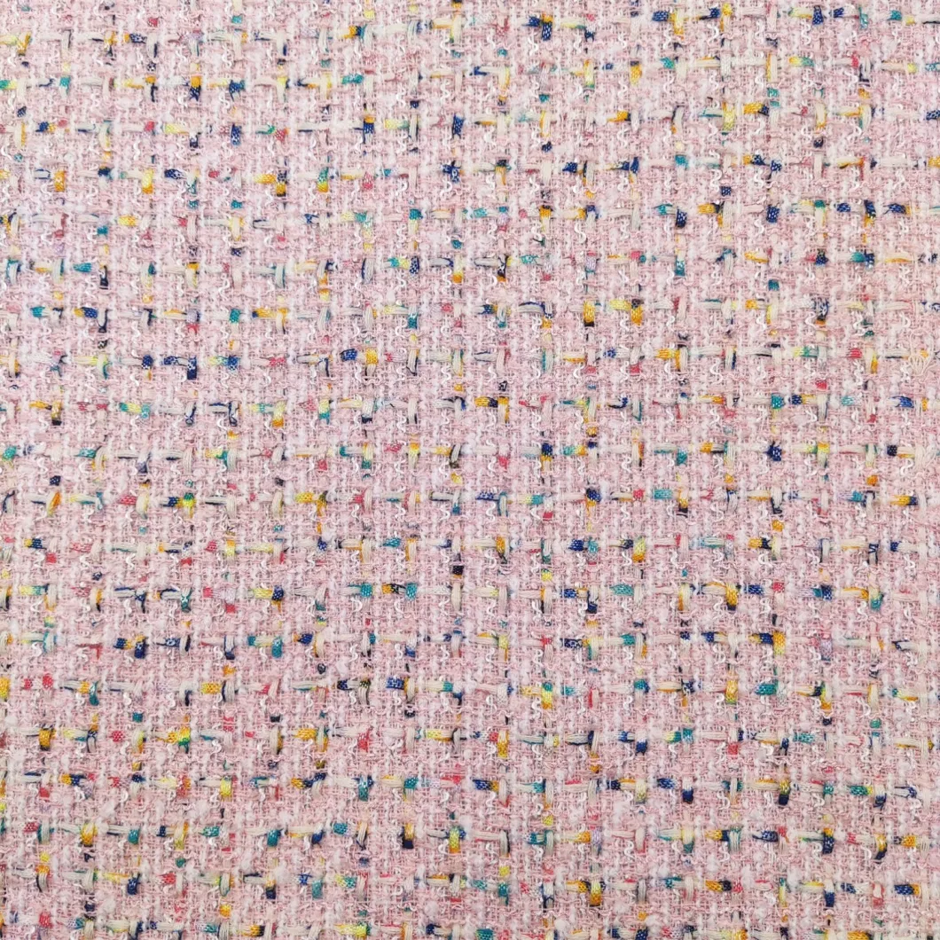 Chanel Fancy Yarn Colorful Tweed Boucle Fabric Chemical Woven Woolen Fabric