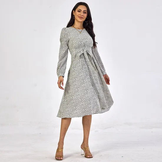Personalizado tecido atacado cintura moda comprimento total primavera mulheres vestidos longos